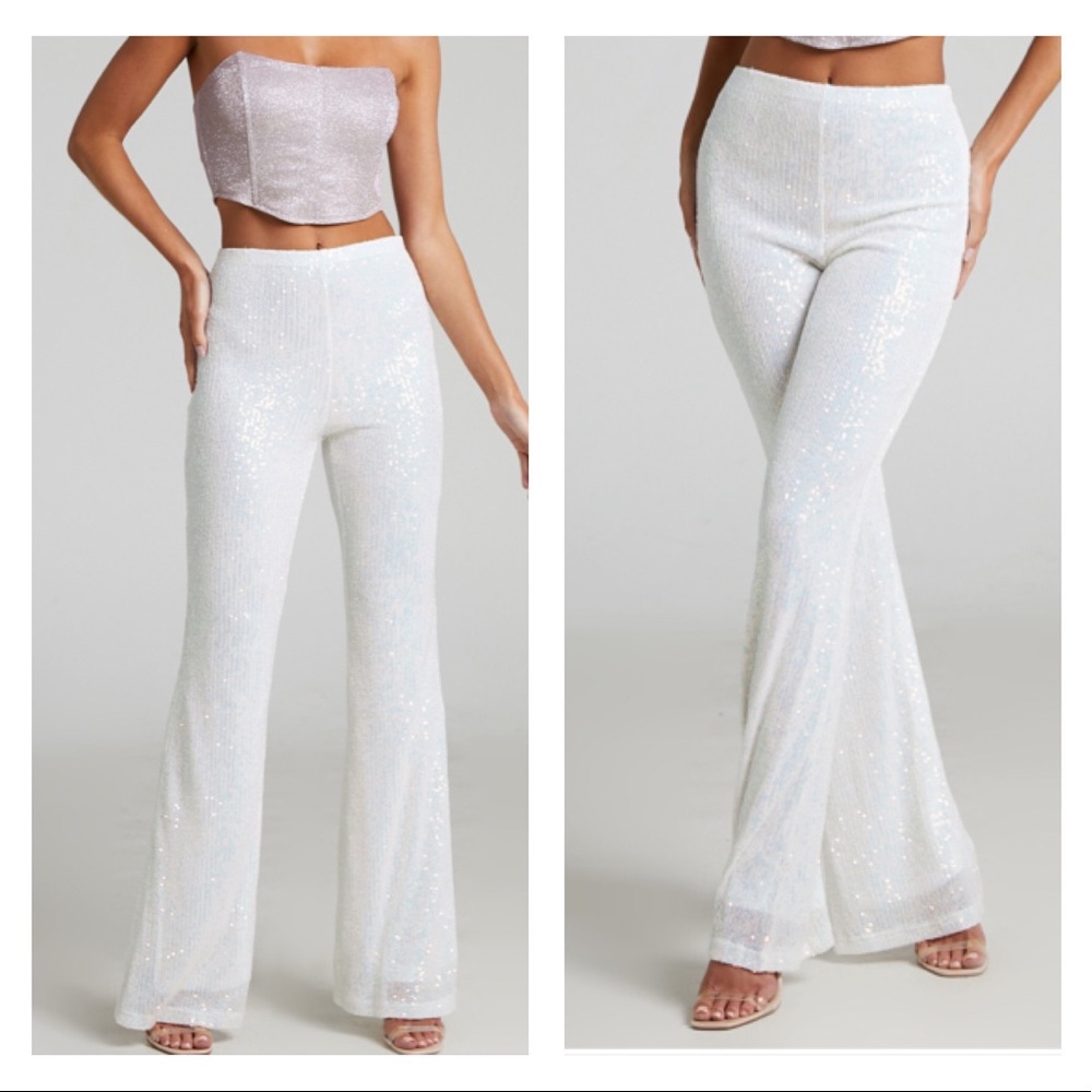 DELIZA HIGH WAISTED SEQUINS FLARE PANT